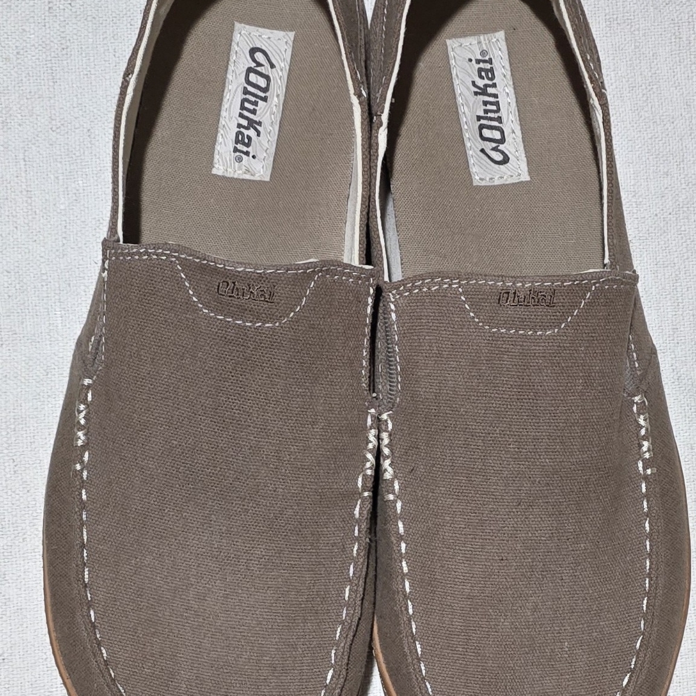 Olukai Men's Brown Slip-On Canvas Loafers - Picture 3 of 6